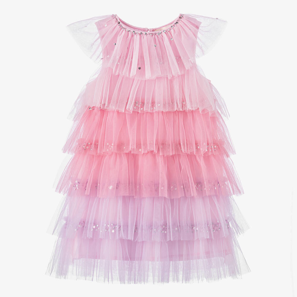 Tutu du Monde - Розовое многоярусное платье из тюля с рюшами  | Childrensalon