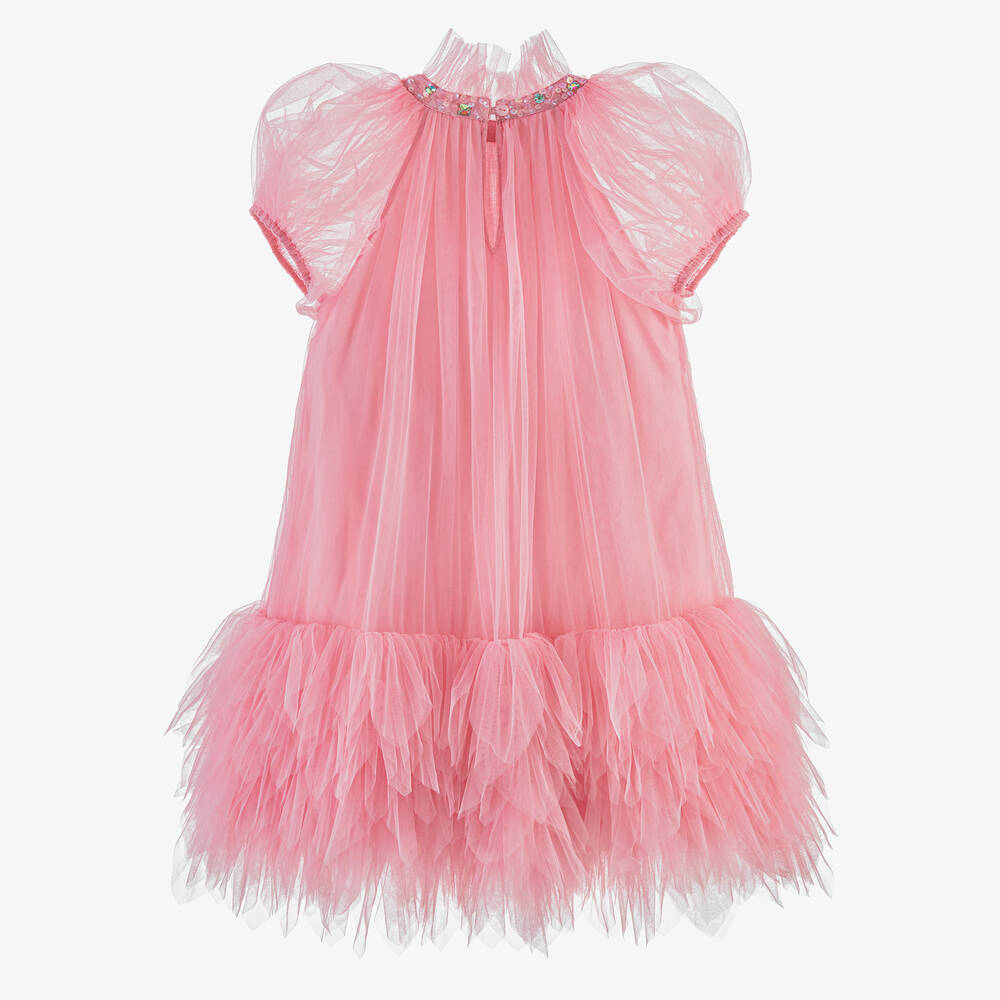 Tutu du Monde - Girls Pink Tulle Ruffle Hem Dress | Childrensalon