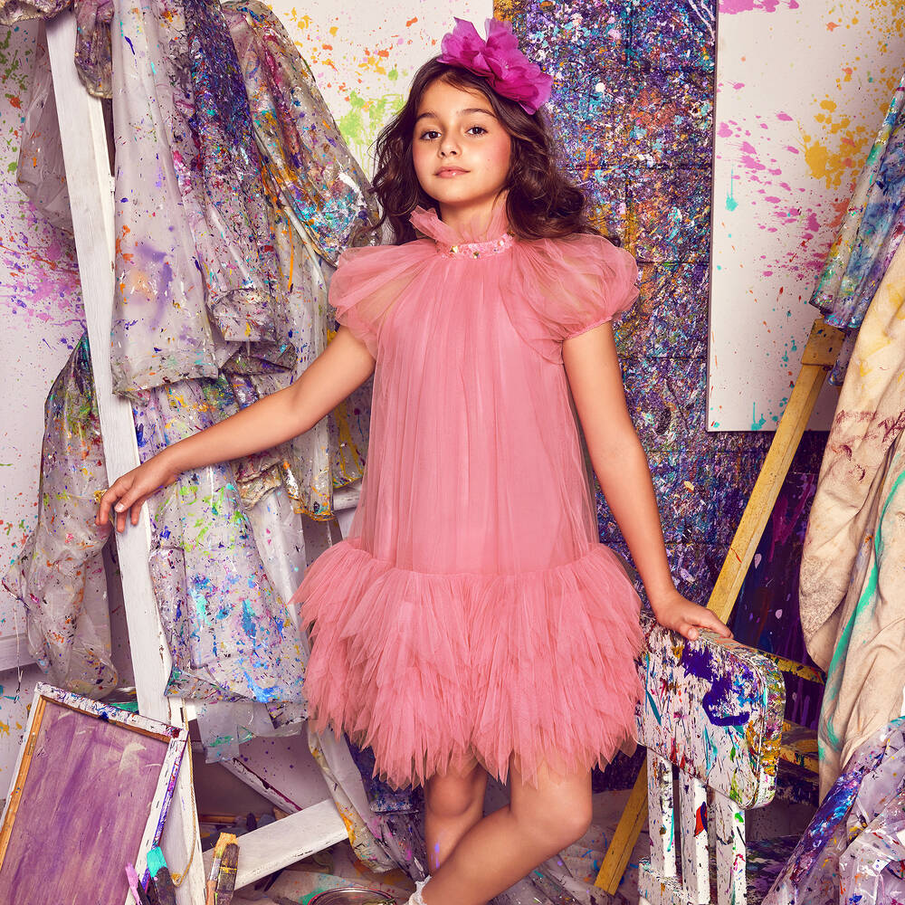 Tutu du Monde - Girls Pink Tulle Ruffle Hem Dress | Childrensalon