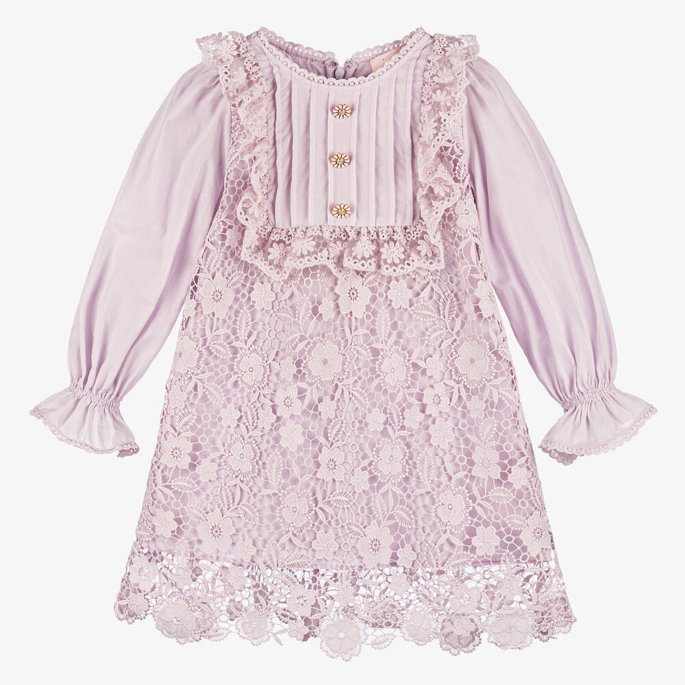 Tutu du Monde - Girls Purple Guipure Floral Lace Dress | Childrensalon