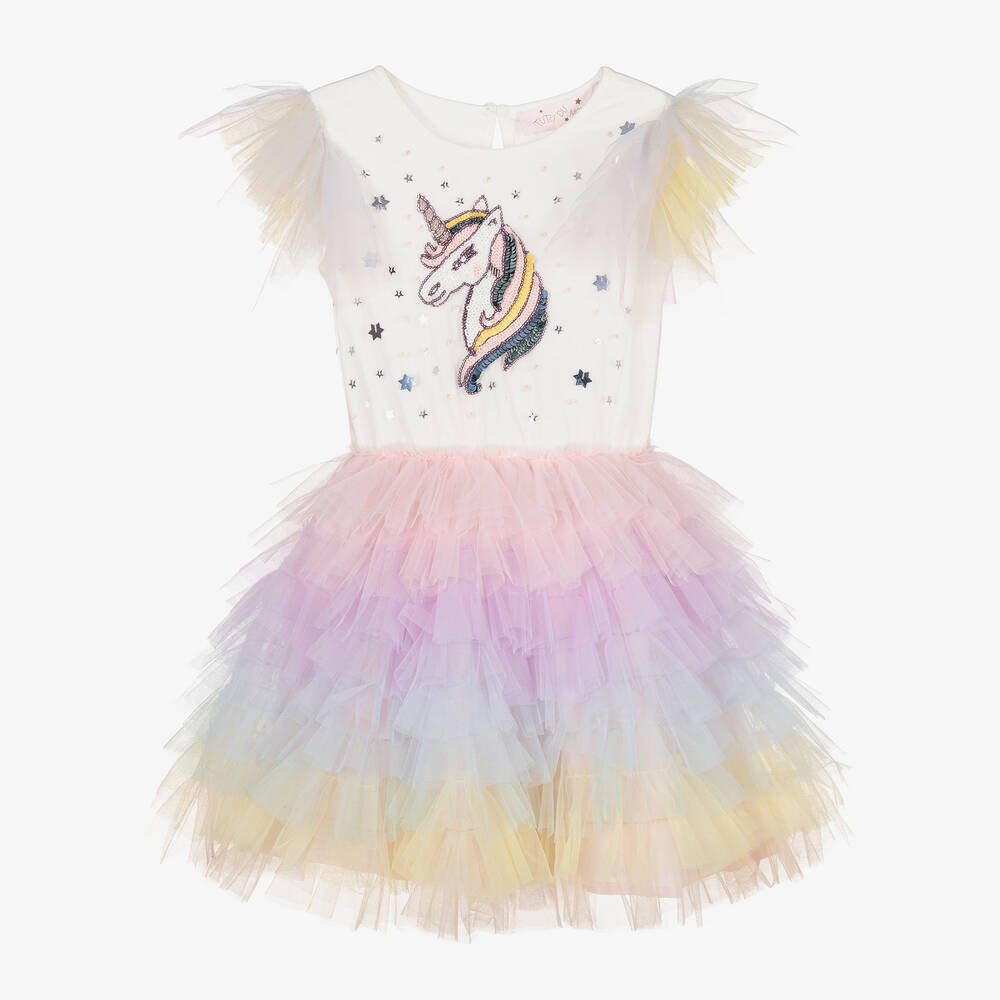 Tutu du Monde - Girls Unicorn Ivory & Rainbow Dress | Childrensalon