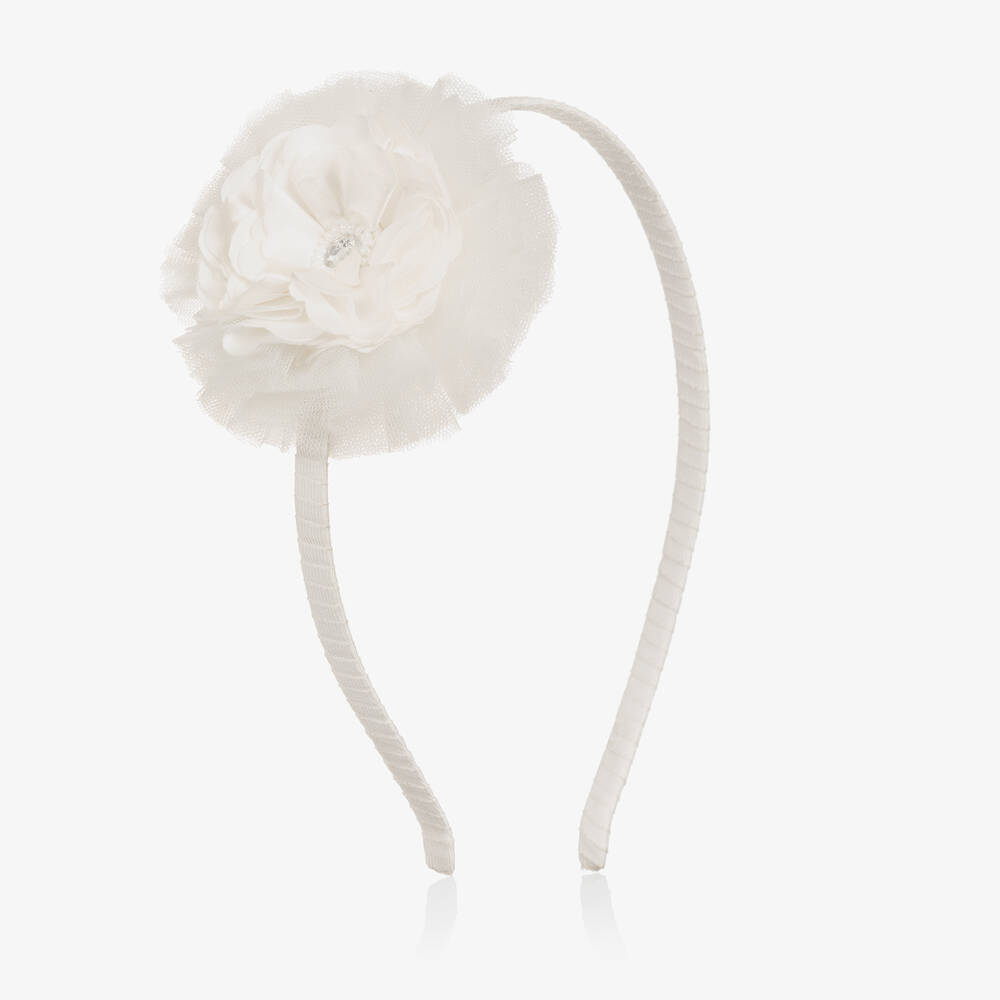 Tutu du Monde - Girls White Tulle Flower Hairband | Childrensalon