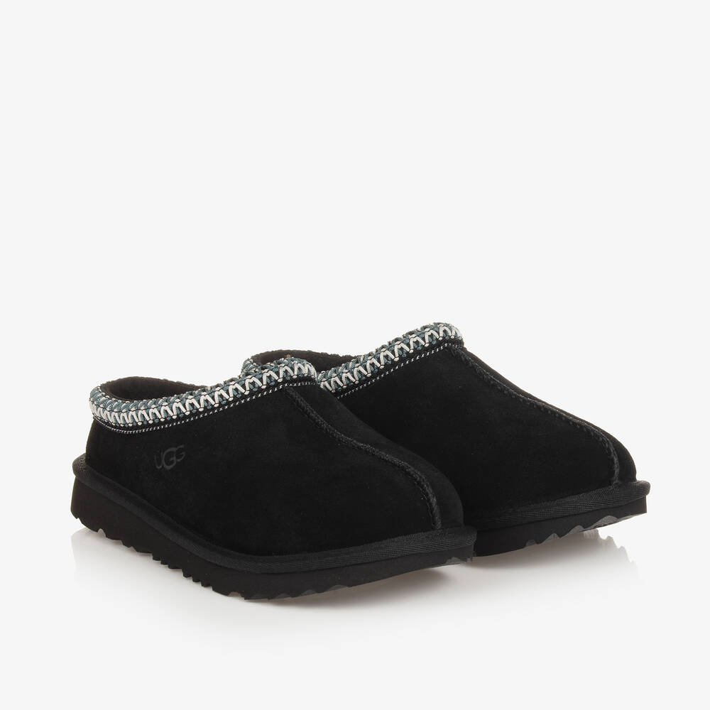 Ugg Black Suede Leather Tasman Slippers In White