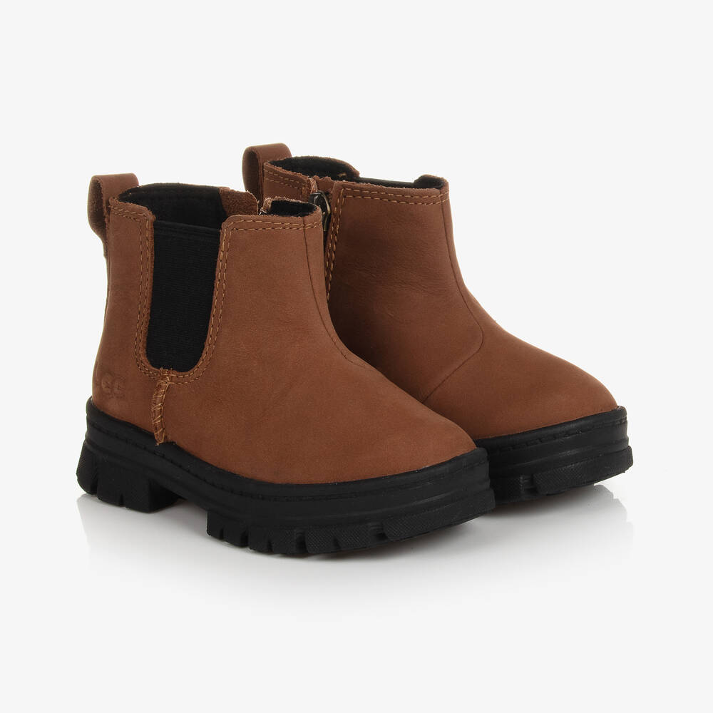 UGG - Girls Brown Leather Zip-Up Chelsea Boots | Childrensalon