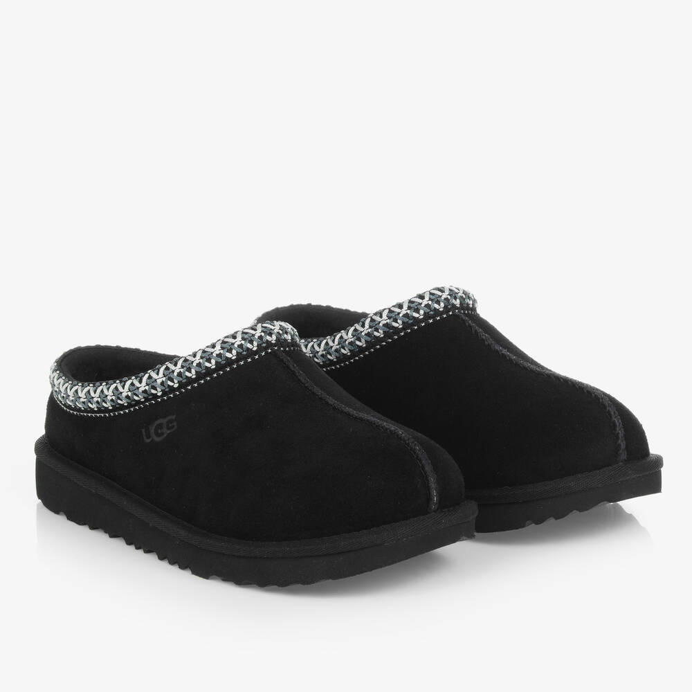 Ugg Teen Black Suede Leather Slippers