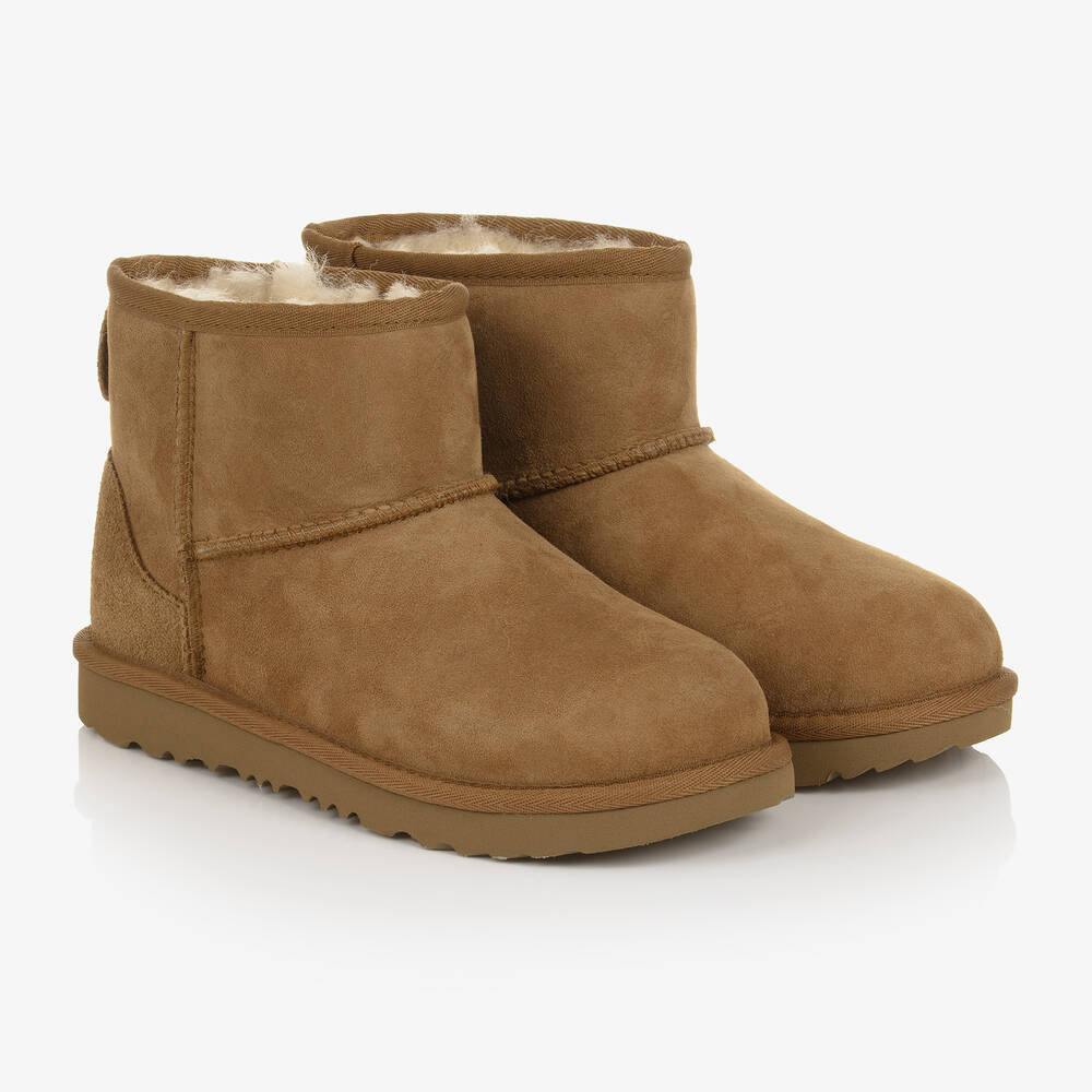 UGG Teen Classic Mini II Suede Leather Boots Unisex Kids USA 3 / UK 2 Brown by Childrensalon
