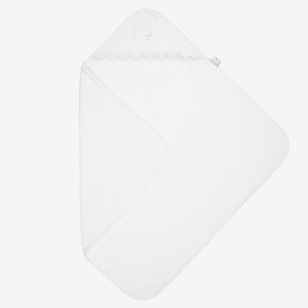 Uzturre - منشفة قطن عضوي لون أبيض وزهري للبنات (102 سم) | Childrensalon