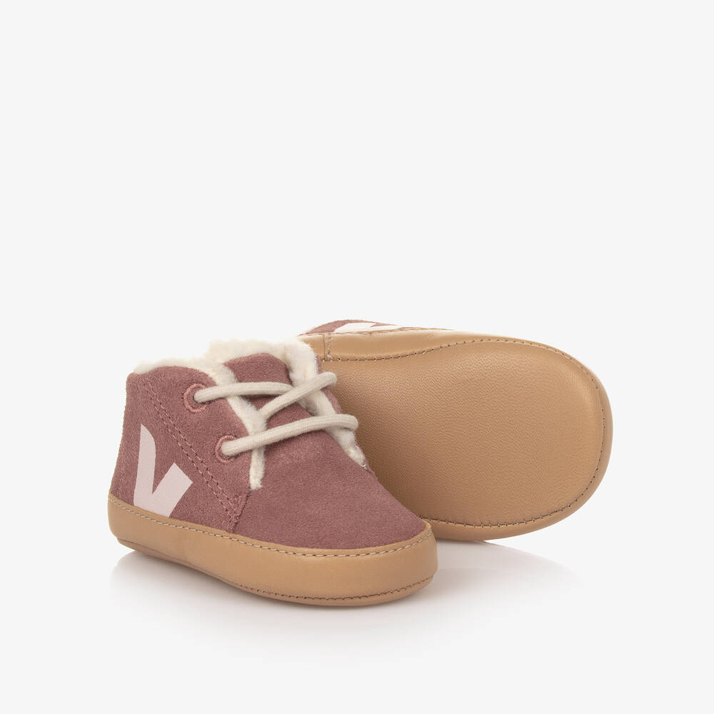 VEJA - Baby Girls Pink Suede Pre-Walker Shoes | Childrensalon