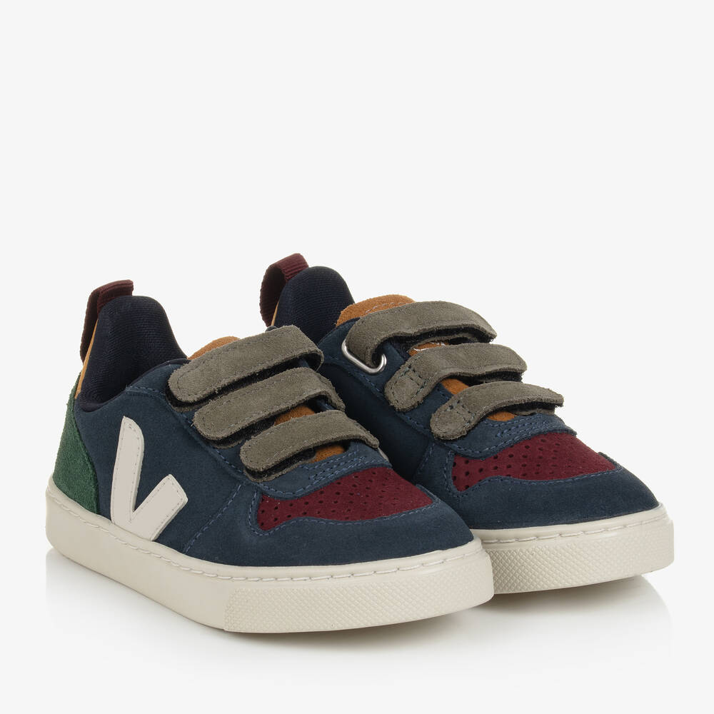 VEJA - Boys Blue Colourblock Suede Leather V-10 Trainers | Childrensalon