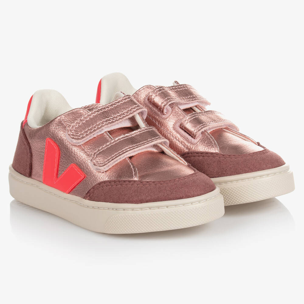 VEJA - Розовые кожаные кроссовки V-12 | Childrensalon