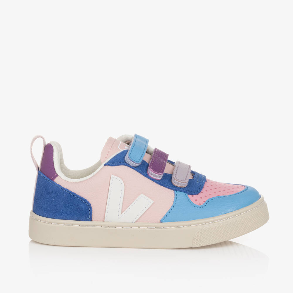 Veja Kids'  Girls Pink & White Leather V-10 Trainers In Blue