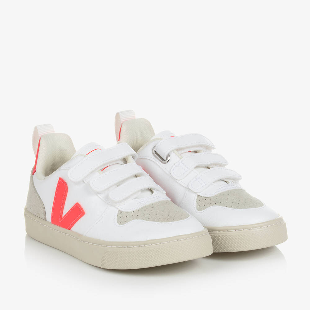 VEJA - V-10 Klett-Sneakers Weiß/Pink | Childrensalon