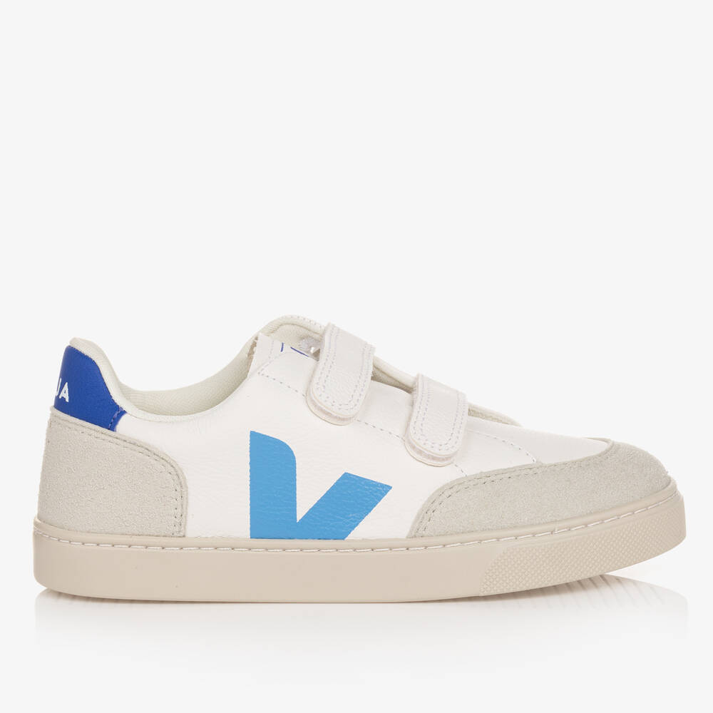 Veja Teen White & Blue Leather V-12 Trainers