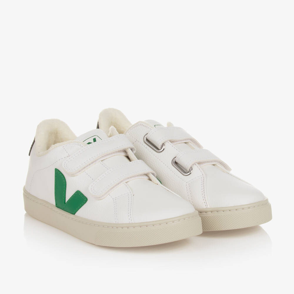 VEJA - Esplar Leder-Sneakers in Weiß/Grün | Childrensalon