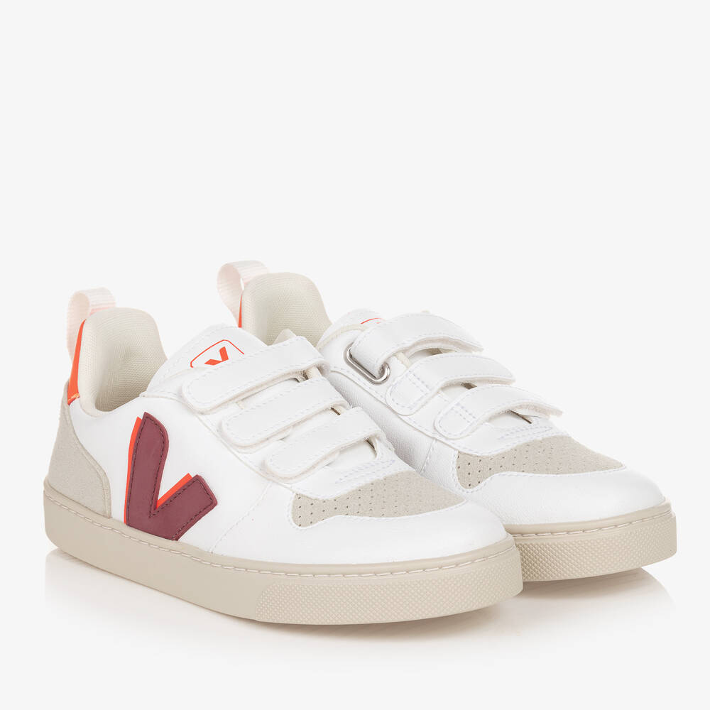VEJA - حذاء رياضي V-10 جلد صناعي  لون أبيض و أحمر | Childrensalon