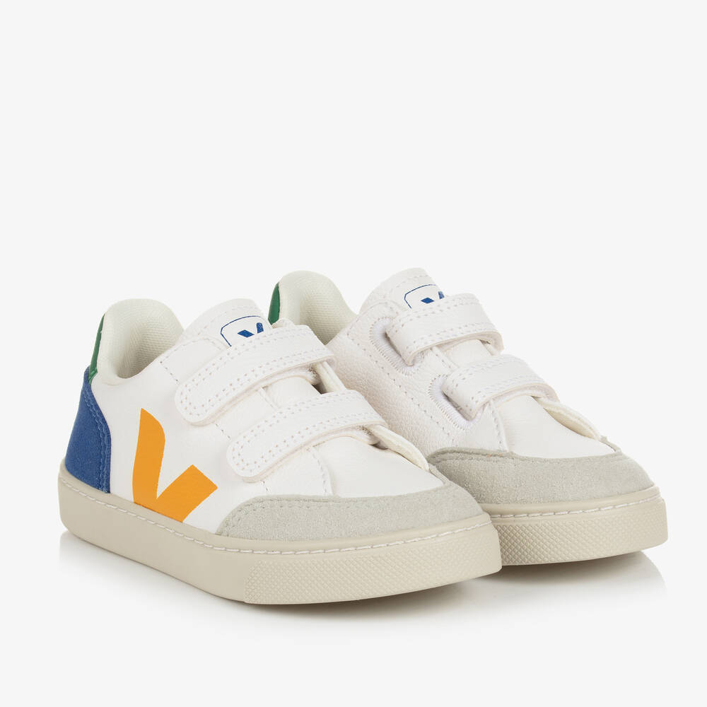 VEJA - Teen White & Yellow Leather V-12 Trainers | Childrensalon
