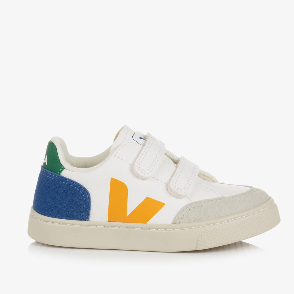 Shop Veja White & Yellow Leather Velcro V-12 Trainers