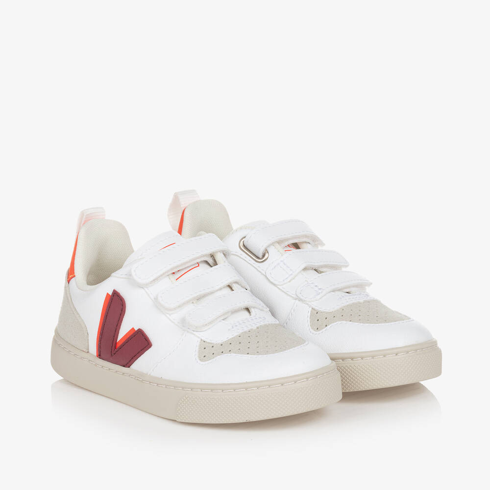 VEJA - White & Red Faux Leather V-10 Trainers | Childrensalon