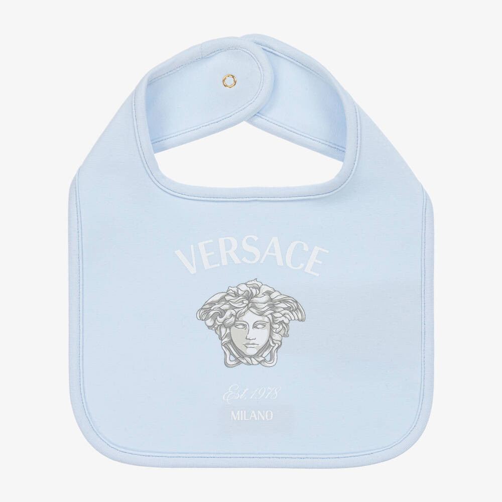 Versace -  مريلة قطن لون أزرق للمواليد | Childrensalon