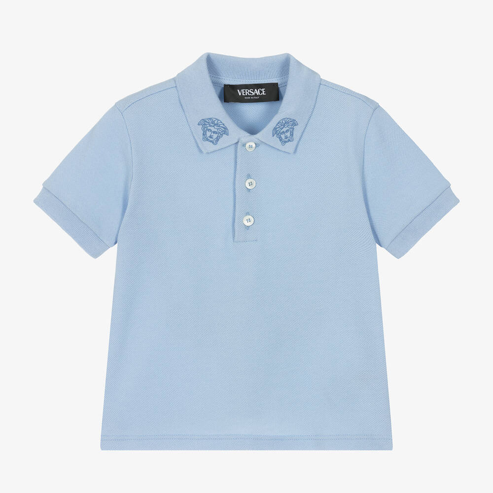 Shop Versace Baby Boys Blue Cotton Polo Shirt
