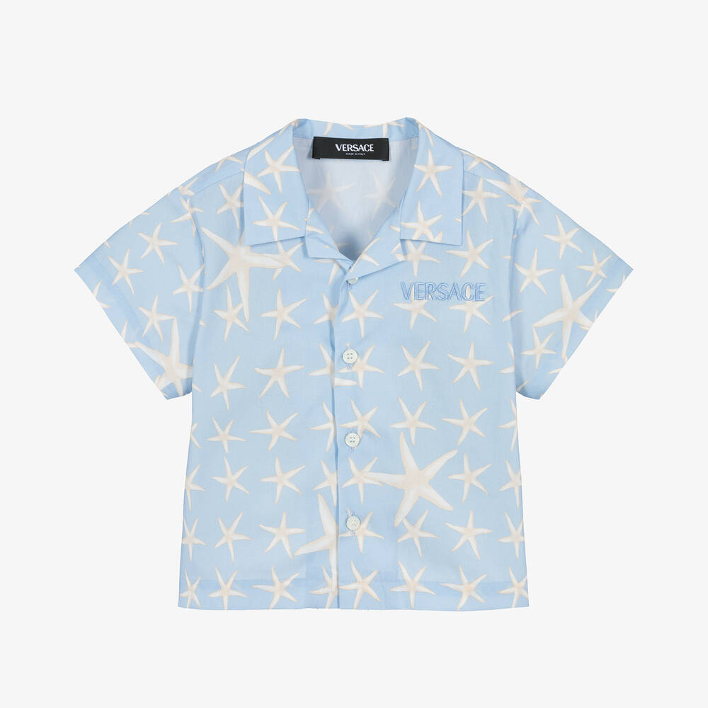 Shop Versace Baby Boys Blue Cotton Stella Marina Shirt
