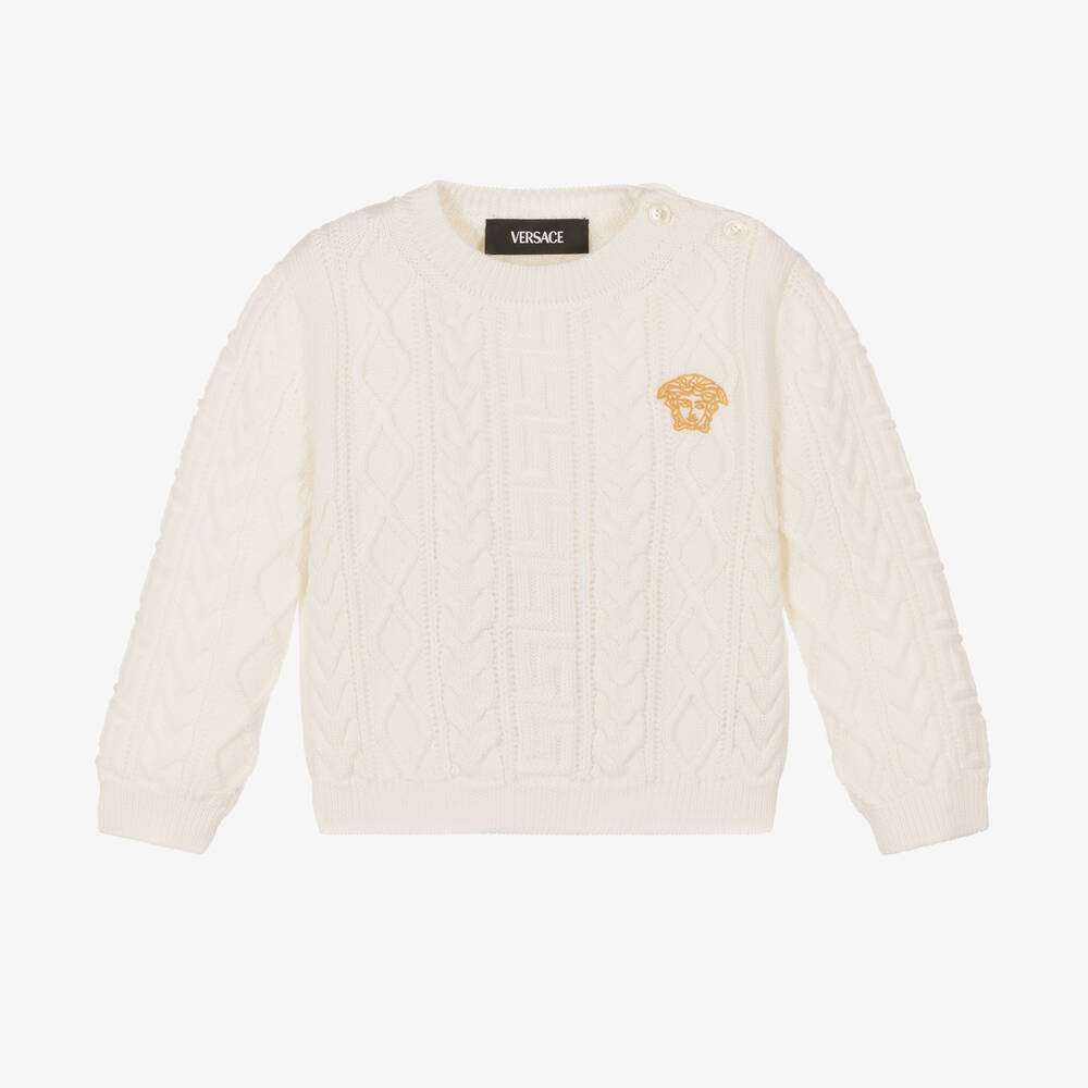 Versace - Baby Boys Ivory Wool Cable Knit Jumper | Childrensalon