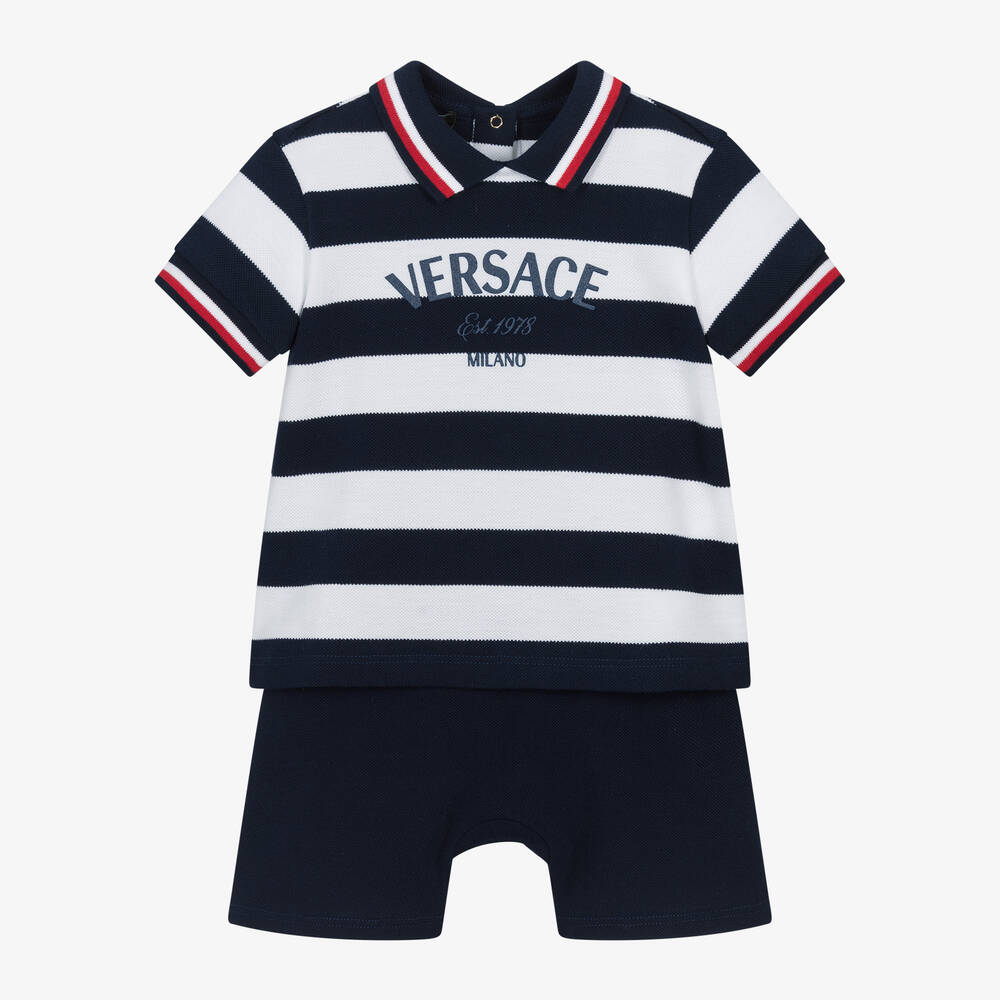 Shop Versace Baby Boys Navy Blue Nautical Shorts Set
