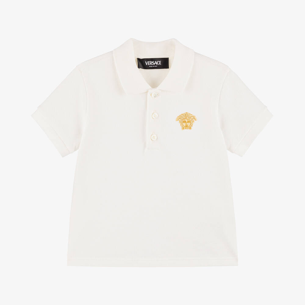 Versace - Baby Boys White Cotton Polo Shirt | Childrensalon