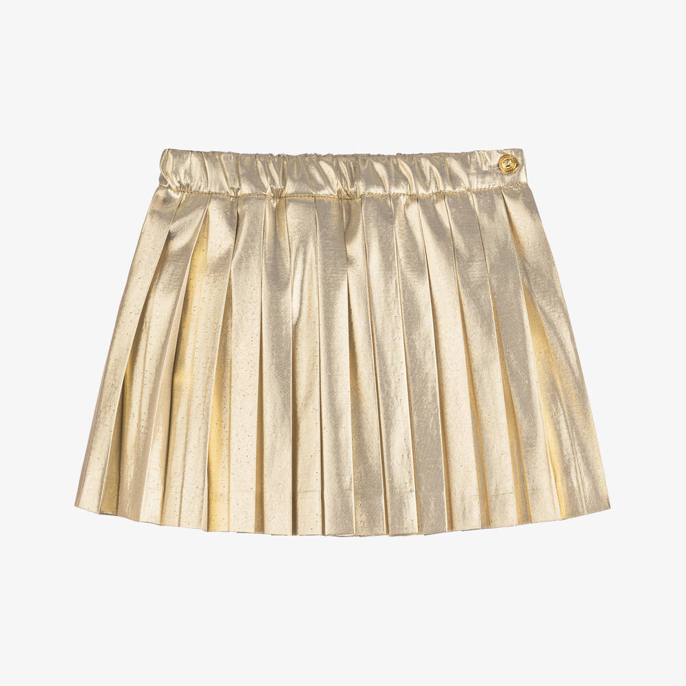 Shop Versace Baby Girls Metallic Gold Pleated Skirt