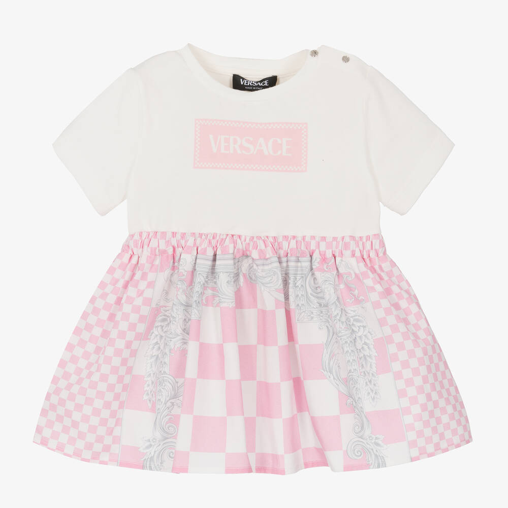 Versace - Baby Girls Pink Barocco & Check Dress | Childrensalon