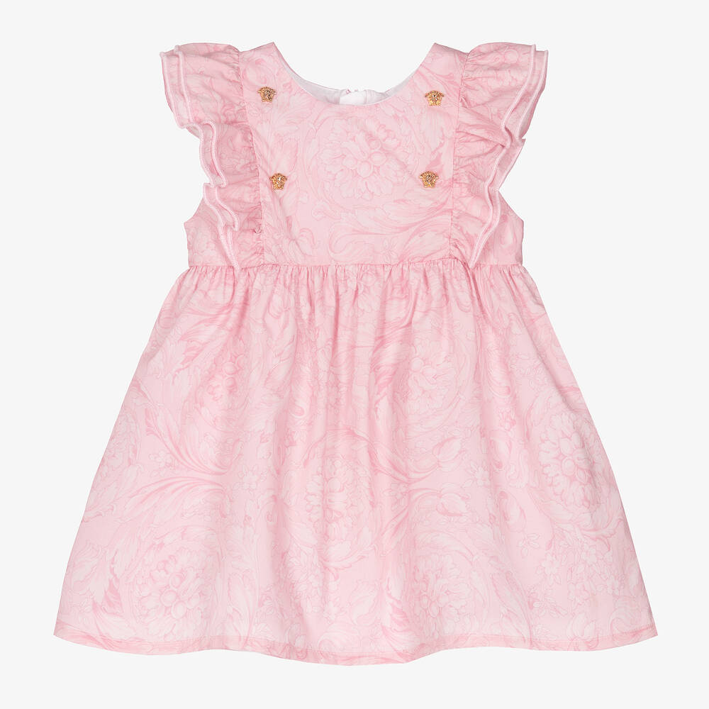 Versace - Baby Girls Pink Barocco Cotton Dress | Childrensalon