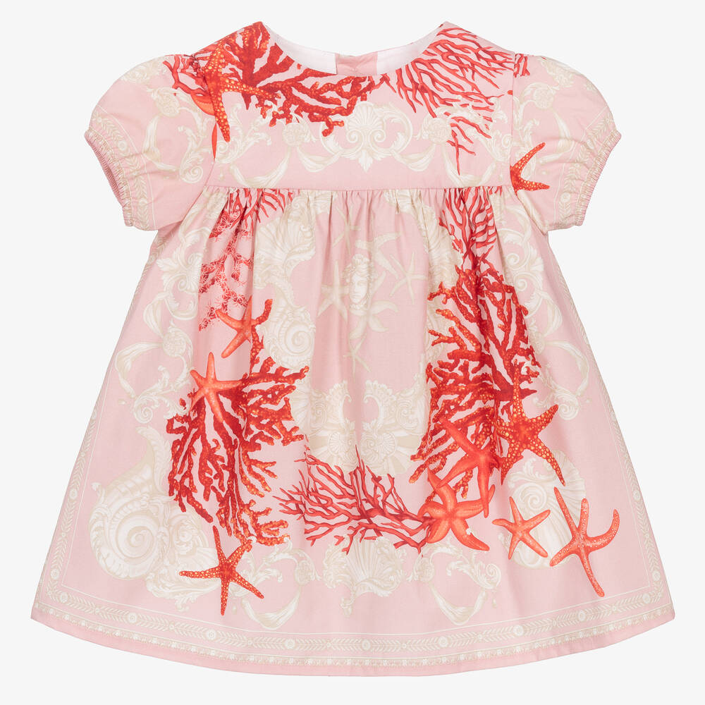 Versace - Baby Girls Pink Cotton Barocco Sea Dress | Childrensalon