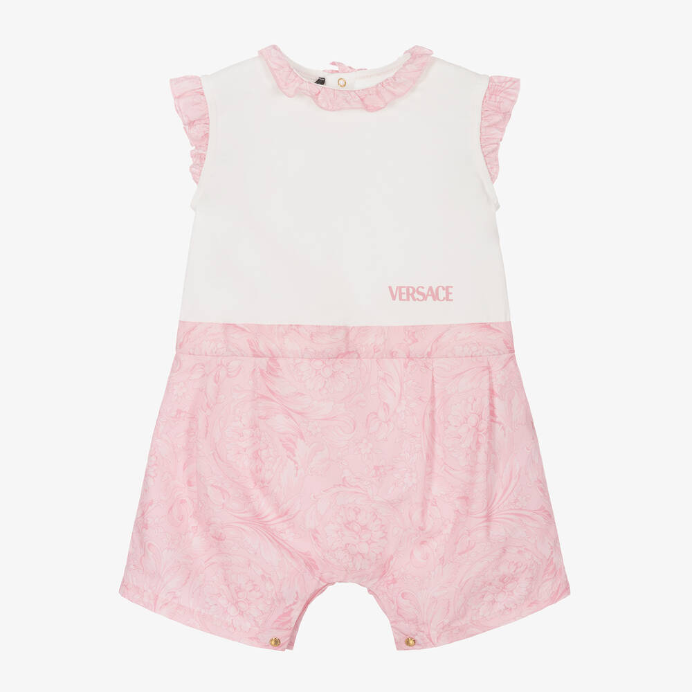 Versace - Baby Girls Pink Cotton Barocco Shortie | Childrensalon