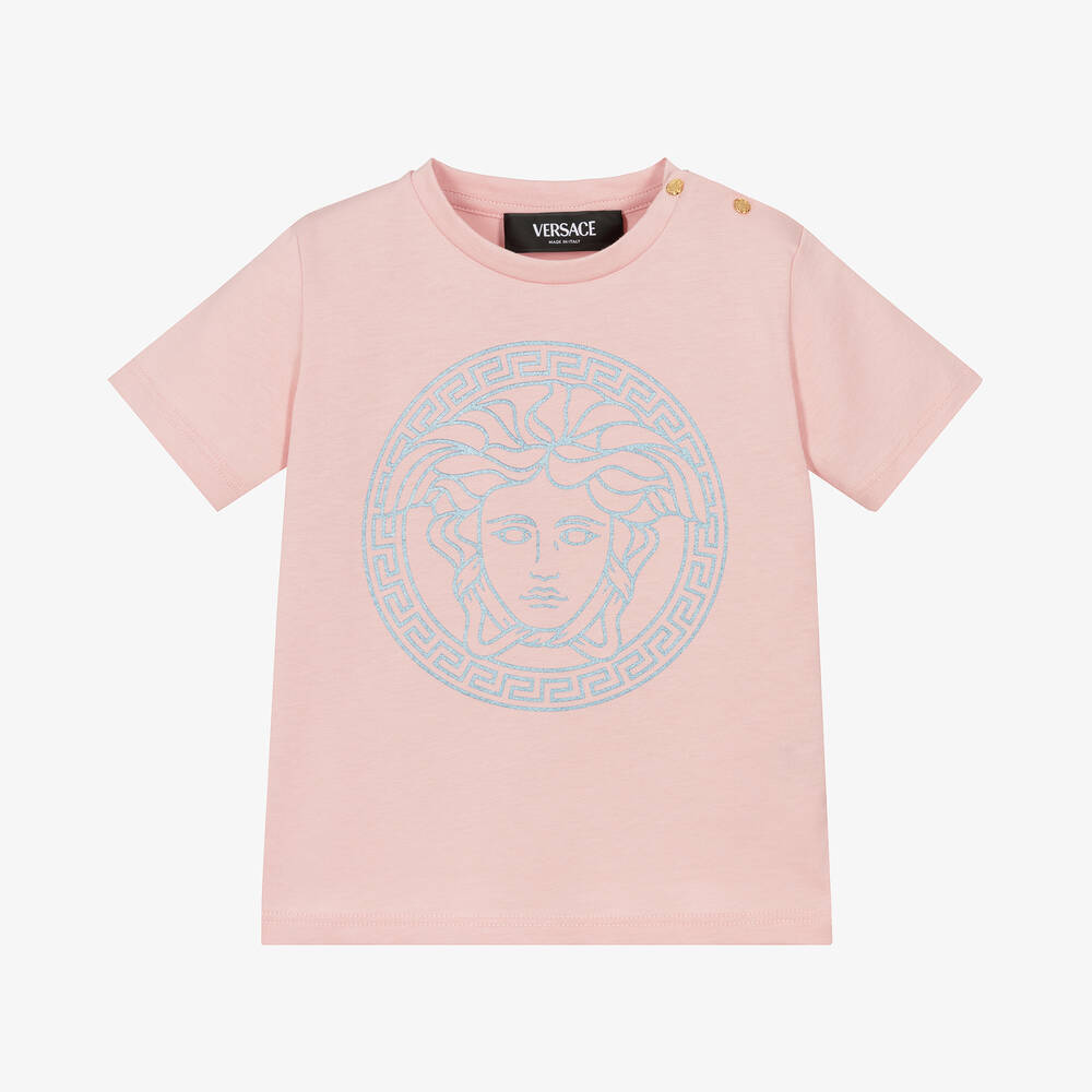 Versace - Baby Girls Pink Cotton Medusa T-Shirt | Childrensalon