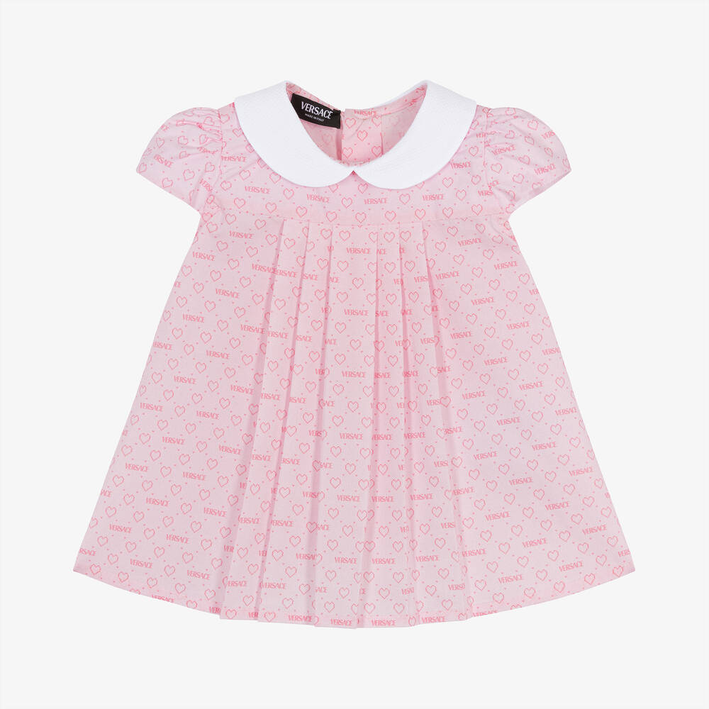 Versace - Baby Girls Pink Heart Print Cotton Dress | Childrensalon