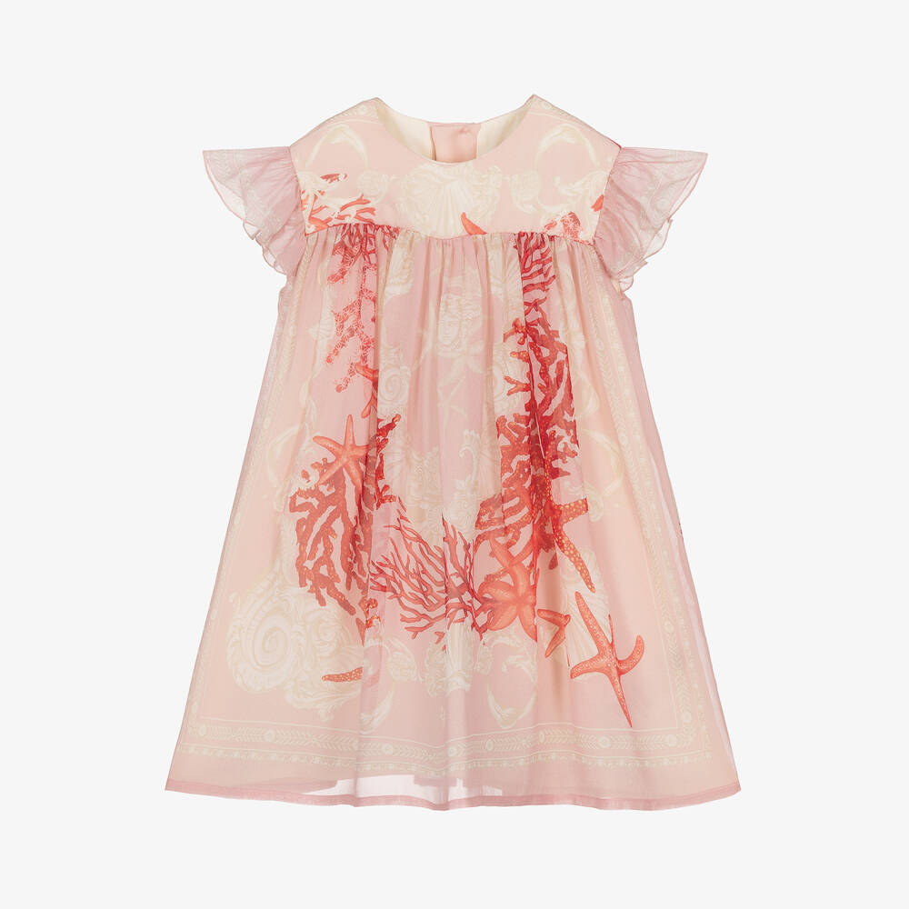 Shop Versace Baby Girls Pink Silk Barocco Sea Dress