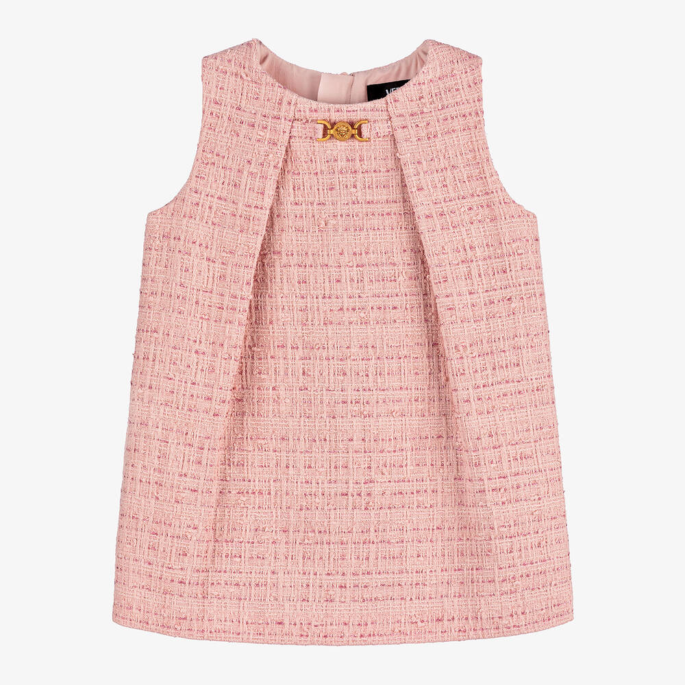 Versace - Baby Girls Pink Tweed Sleeveless Dress | Childrensalon