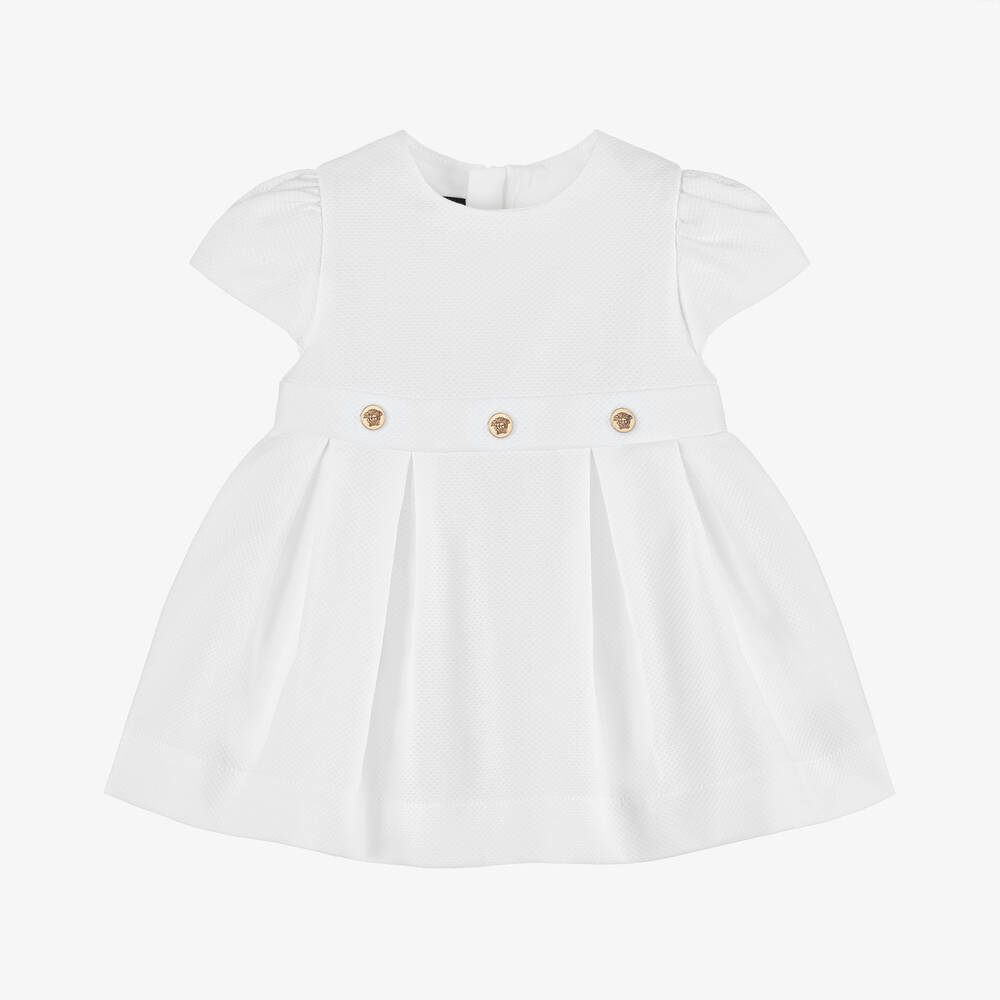 Shop Versace Baby Girls White Cotton Dress