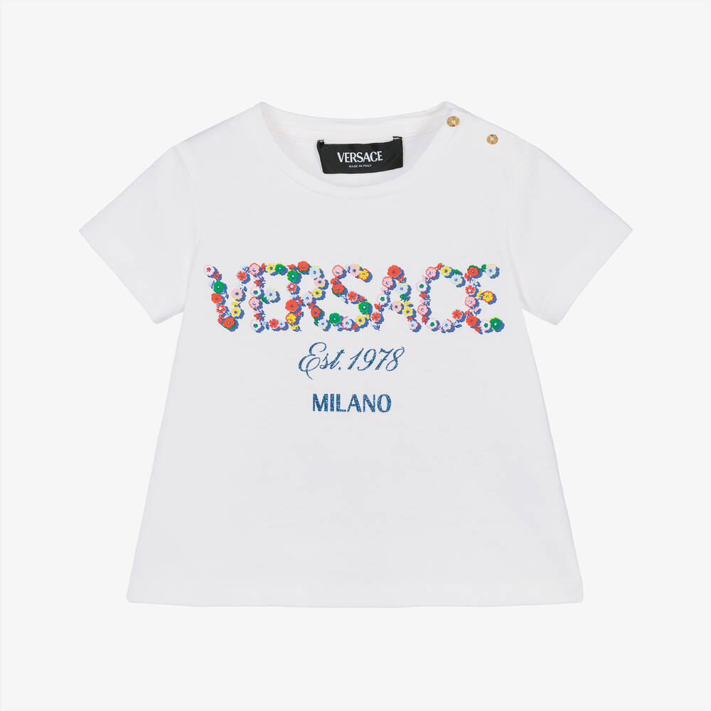 Versace - Baby Girls White Cotton T-Shirt | Childrensalon