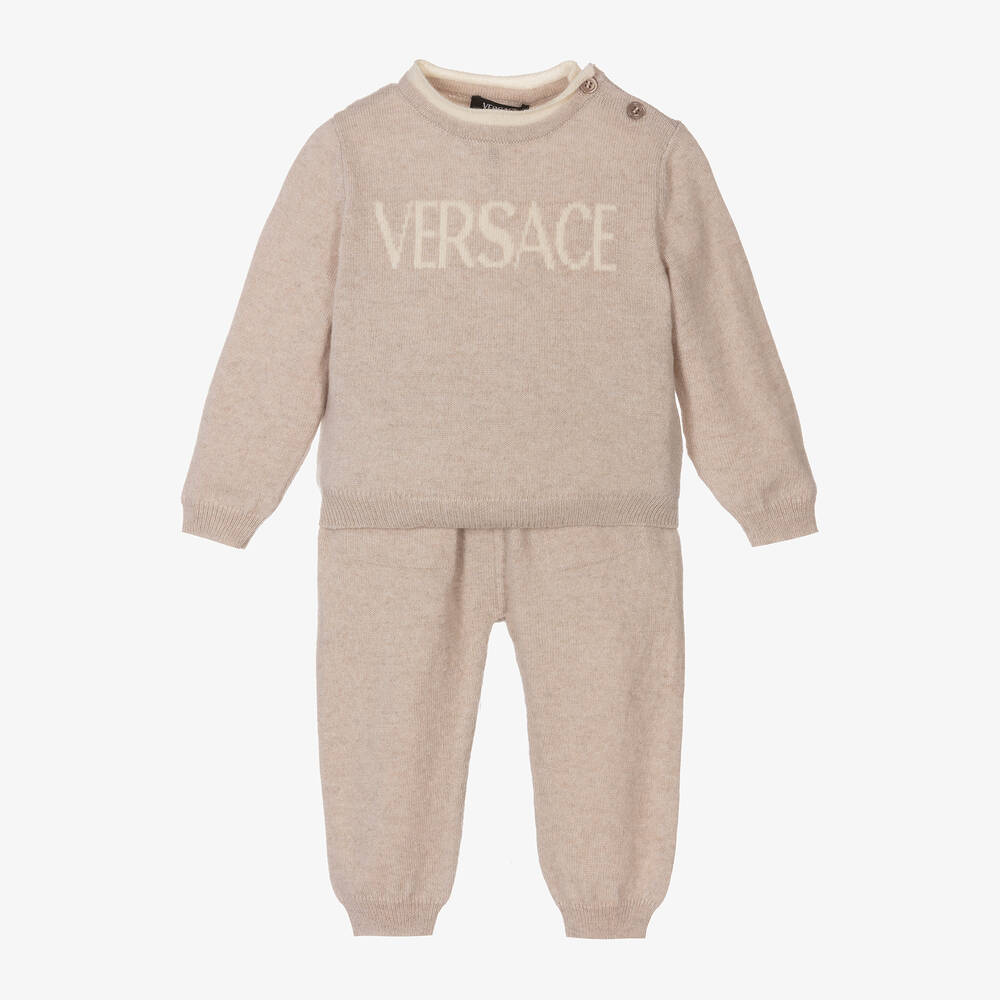 Versace - طقم بنطلون كشمير محبوك لون بيج للأطفال | Childrensalon