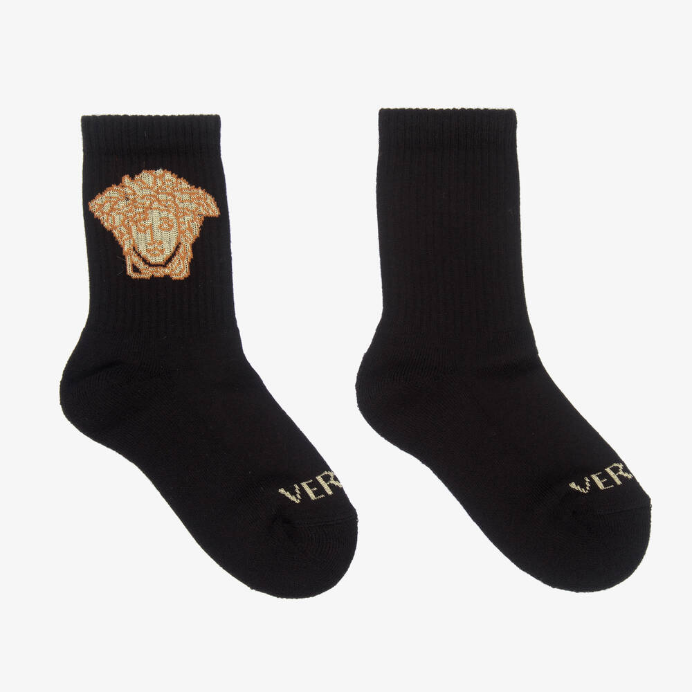 Versace Babies' Black Cotton Medusa Socks