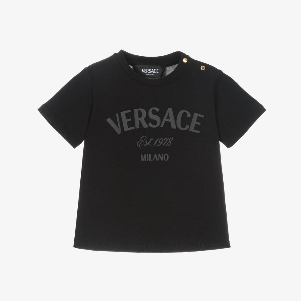 Versace - Black Cotton Wild Barocco T-Shirt | Childrensalon