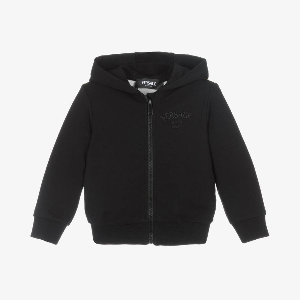 Versace - Black Cotton Wild Barocco Zip-Up Top | Childrensalon