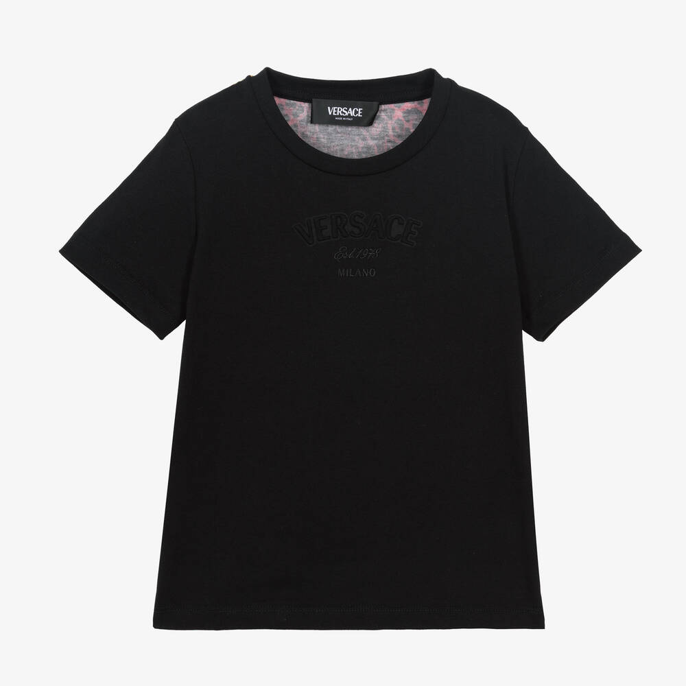 Versace - Black Wild Barocco Print Cotton T-Shirt | Childrensalon