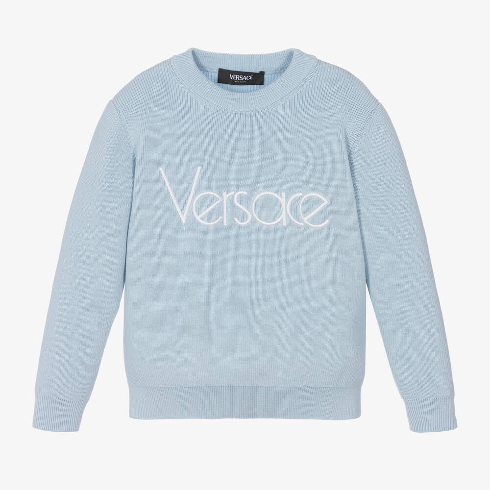 Shop Versace Blue Cotton Knit Sweater