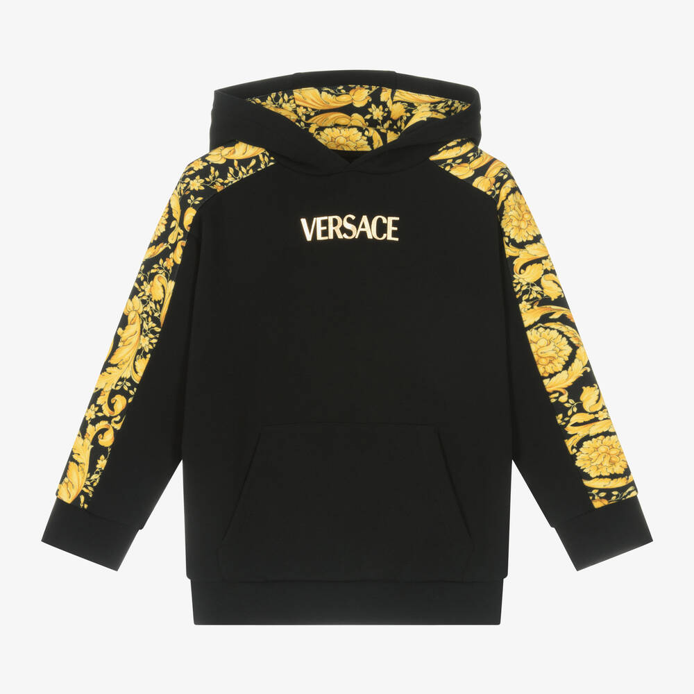 Versace - Sweat à capuche noir en coton Barocco | Childrensalon