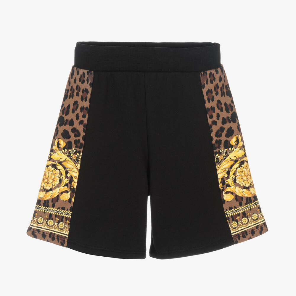 Versace - Boys Black Cotton Wild Barocco Shorts | Childrensalon