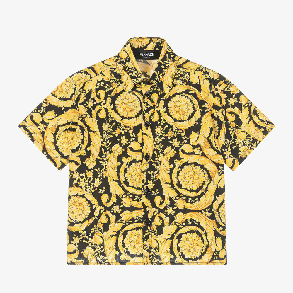 Shop Versace Boys Black & Gold Barocco Cotton Shirt