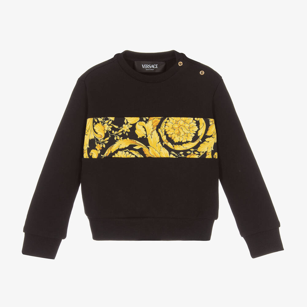 Versace - Boys Black & Gold Barocco Cotton Sweatshirt | Childrensalon