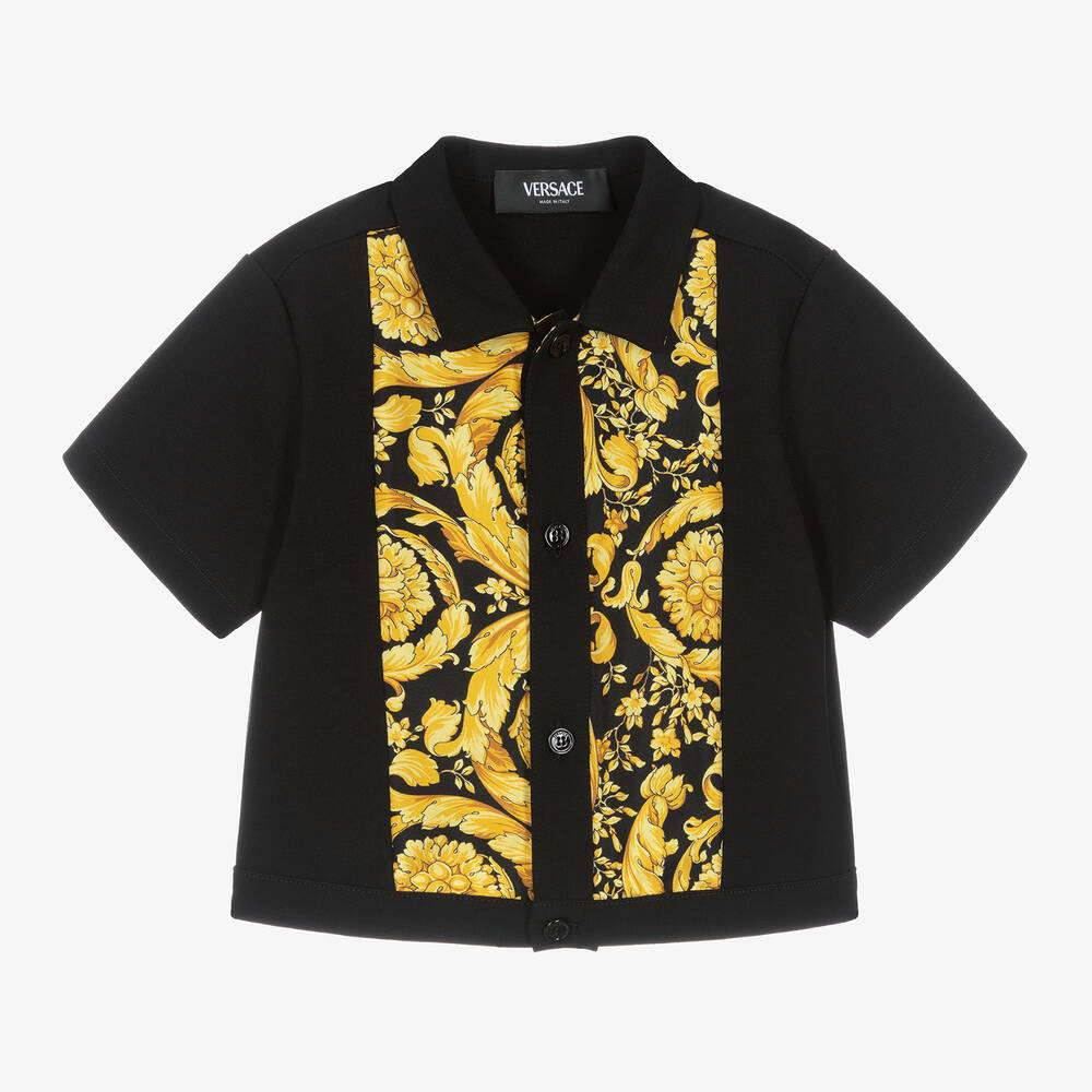 Versace - قميص بطبعة الباروك جيرسي لون ذهبي وأسود للأولاد | Childrensalon